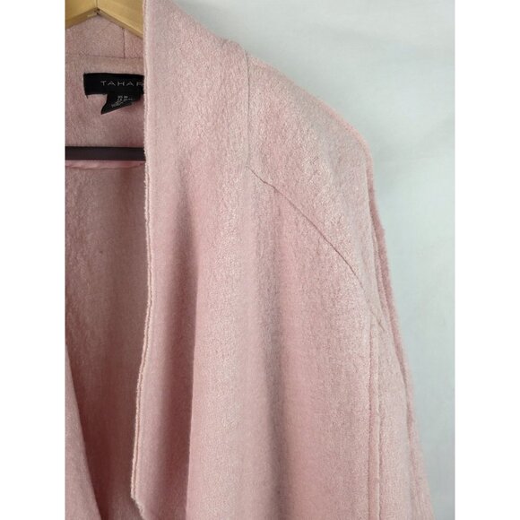Tahari Women's Jacket Size Medium Pink Open Front Long Trench Coat Wool Blend - Picture 11 of 15